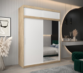 Šatní skříň Abi T2 s nástavcem Barva korpusu: Dub Sonoma, Rozměry: 180 cm, Dveře: Bílá