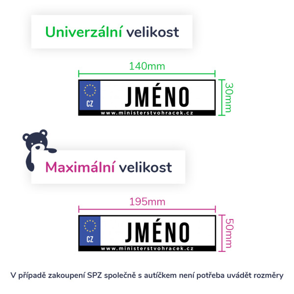 Mamido Vlastní SPZ s nápisem na elektrické autíčko