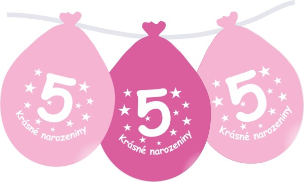 Balónek růžový KRÁSNÉ NAROZENINY číslo 5 visící - 5 ks balonky.cz Balónek růžový KRÁSNÉ NAROZENINY číslo 5 visící - 5 ks balonky.cz