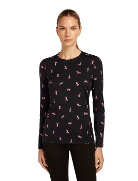 Dámské merino tričko s dlouhým rukávem ICEBREAKER Wmns 200 Oasis LS Crewe Ski Day, Black/Acid Pink/Aop velikost: XS