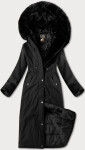 Černá dlouhá hrubší zimní bunda s kapucí Libland (7614) odstíny černé M (38)