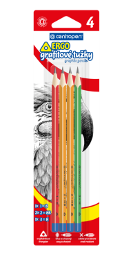 Grafitová tužka trojhranná Centropen 9511, bez gumy, 4 ks - čísla 1,2,3