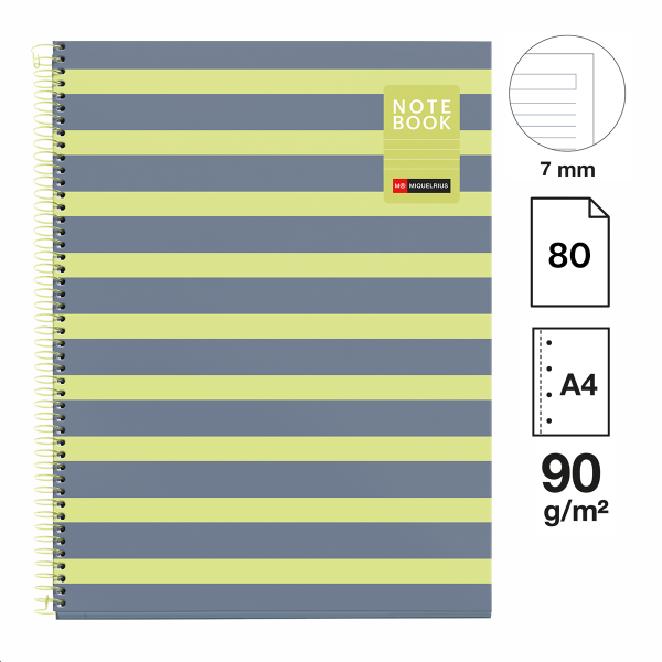 Miquelrius poznámkový blok Between the Lines NB-1, A4, 90g, karton, 80 listů, linka, Lemon