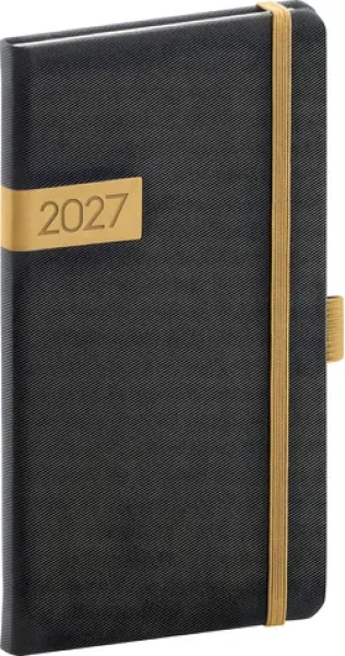 NOTIQUE Kapesní diář Twill 2027 černo-zlatý / Diář / 9 x 15,5 cm