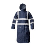 Nepromokavý plášť SIRET HI-VIS tmavě-modrý s kapucí a reflexními pruhy L tmavě-modrý