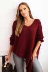Dámský asymetrický svetr z vlny Plus Size s výstřihem do V bordový UNI