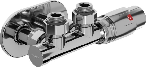 MEXEN/S - G00 úhlová termostatická souprava pro radiátor + krycí rozeta R, Duplex, DN50, chrom W907-900-905-01