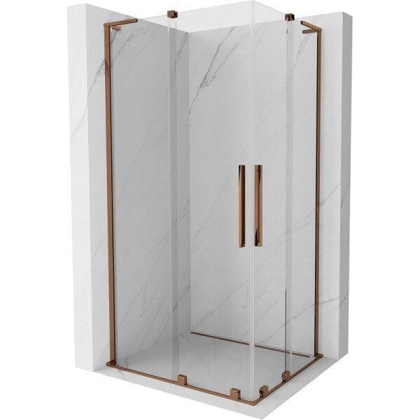 MEXEN/S - Velar L Duo sprchový kout, posuvné dveře 100 x 90, transparent, růžové zlato 871-100-090-02-03-60