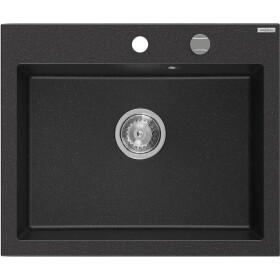 MEXEN - Elix granitový dřez 1-miska 600 x 500 mm, černá/stříbrná metalik, sifon chrom 6525601005-73
