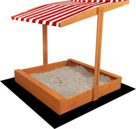Sand Tropic Dřevěné pískoviště se stříškou 120x120cm (impregnované) červeno-bílá