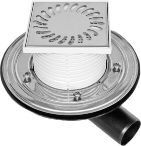 MIDAS Podlahová vpusť - boční D50, límec s přírubou+šrouby, nerezová mřížka 125x125 mm p1648