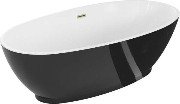 MEXEN/S - Bilbao volně stojící vana 180 x 90, bílá/černá, sifon a přepad zlatá kartáčovaná 51311809075-55