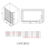 CERANO - Sprchové křídlové dveře Antelo s pevnou částí L/P - 6 mm - černá matná, transparentní sklo - 140(80+60)x190 CER-435707