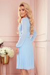 ISABELLE Světle modré dámské plisované šaty výstřihem dlouhými rukávy 313-10