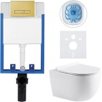 CERANO - Kompletní WC set Profi/Felci - bílá lesklá - WC tlačítko Slim/Zlatá - pro zazdění - 52,5x36 CER-333328