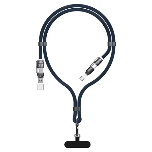 Dudao L20Max modrá / Datový kabel / 4v1 / USB-C / Lightning / USB-A / šňůrka na krk / 65W