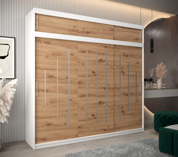Šatní skříň Abi Y0 s nástavcem Barva korpusu: Bílá, Rozměry: 250 cm, Dveře: Dub artisan