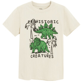 Tričko s krátkým rukávem s dinosaury -béžové - 92 BEIGE