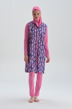 Dagi růžové vzorované hidžábové plavky dlouhým rukávem