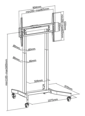 Techly Mobilní stojan pro TV 55-100" černý / Stojan / Elektrická výška / 120kg / VESA 200-800 / kolečka (366990)