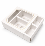 Cake star Krabička na makronky bílá se zlatým rámečkem 15,5x12,5x5,2 cm (na 10 kusů)