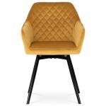 Jídelní židle, potah žlutá sametová látka, kovové nohy, černý matný lak