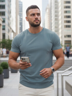 Pánské bavlněné tričko basic petrol FashionStreet RX5678 L