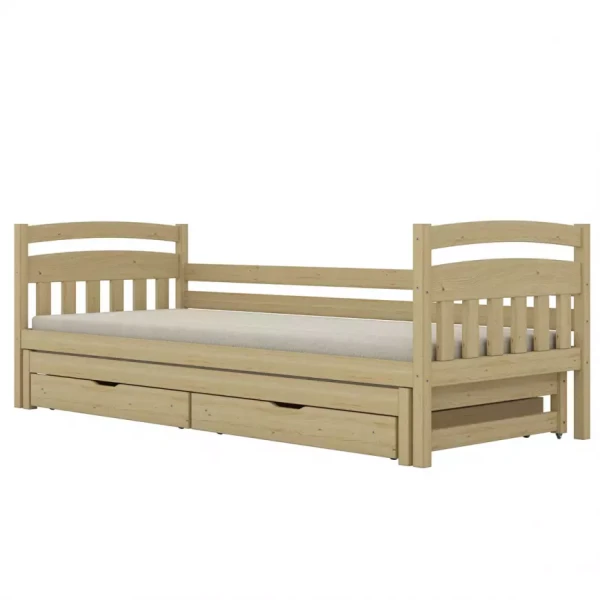 Postel Dawid přistýlka + zásuvky 90x200 přírodní, lakovaná