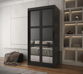 Šatní skříň Abi Miror Barva korpusu: Černá, Rozměry: 100 cm, Dveře: Černá
