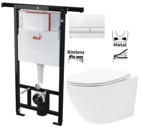 ALCA Předstěnový instalační systém s bílým tlačítkem M1710 + WC REA Carlo Flat Mini Rimless + SEDÁTKO AM102/1120 M1710 CF1