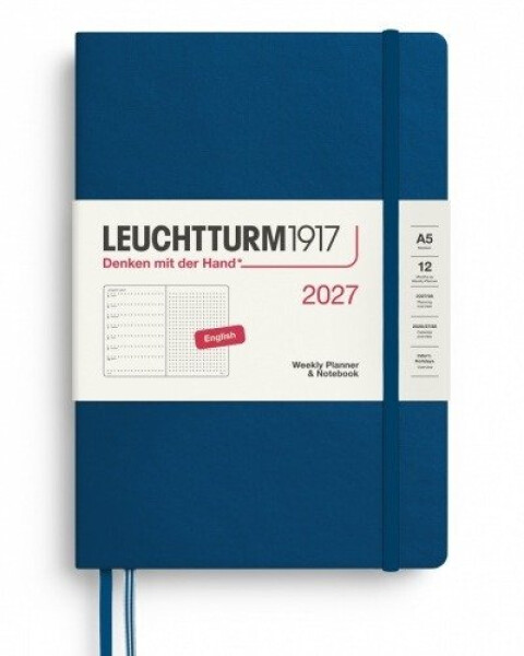 Týdenní plánovač Zápisník Indigo, tečkovaný Medium A5 2027, anglicky