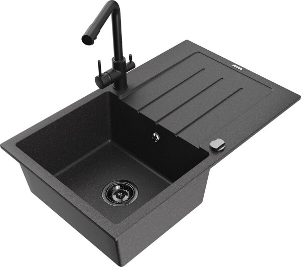 MEXEN - Bruno granitový dřez s odkapávačem včetně baterie Duero, černá kropenatá 6513-76-671600-70-B