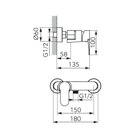 NOVASERVIS - Sprchová baterie bez příslušenství 150 mm Nostris, černá BNS7BL