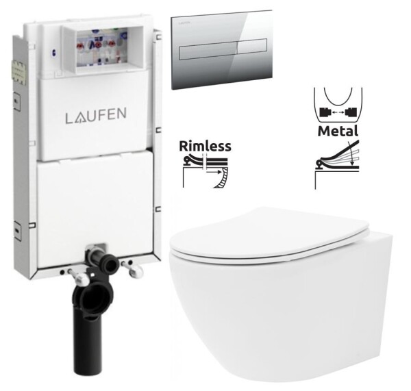 LAUFEN Podomít. systém LIS TW1 SET s chromovým tlačítkem + WC REA Carlo Flat Mini Rimless + SEDÁTKO H8946630000001CR CF1