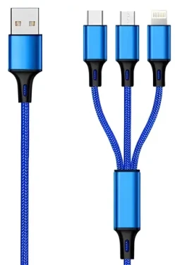 2GO 3in1 černá, modrá / Nabíjecí kabel / USB-A na USB-C, Micro-USB, Lightning / 1,5 m / 3 A (797151)