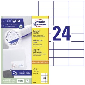 Avery-Zweckform 3474 univerzální etikety 70 x 37 mm papír bílá 2400 ks trvalé inkoustová tiskárna, laserová tiskárna, barevná laserová tiskárna, kopírka,