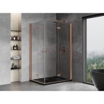 MEXEN/S - Mist-F Duo sprchový kout skládací dveře pravá 75 x 95, transparent, měď kartáčovaná 8A6-075L-095P-65-00