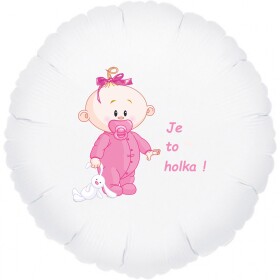 Balónek bílý fóliový kruh Je to holka! balonky. Balónek bílý fóliový kruh Je to holka! balonky.