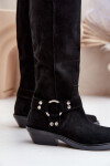 Semišové Kozačky Kovbojky Na Nízkém Podpatku S Dekorací Zazoo 3656 Černé 40