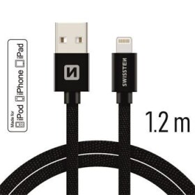 Swissten 71524201 USB 2.0 typ A na Lightning, USB 2.0, zástrčka A - zástrčka Lightning, MFi, opletený, 1,2m, černý