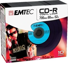 EMTEC CD-R Vinyl Look / 700MB / 52x / Slim case 10 ks (ECOC801052SLVY)