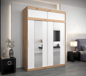 Šatní skříň Abi Po s nástavcem Barva korpusu: Dub artisan, Rozměry: 200 cm, Dveře: Bílá