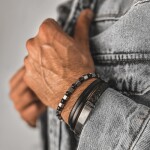Pánský náramek Astor z pravé kůže a chirurgické oceli, Černá 21 cm