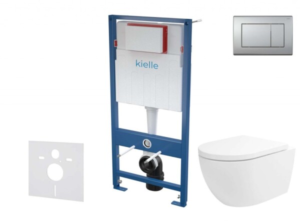 Kielle - Genesis Set předstěnové instalace, klozetu Oudee Vortex, sedátka softclose a tlačítka Gemini III, matný chrom 30505SS77
