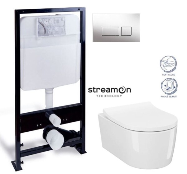 PRIM předstěnový instalační systém s chromovým tlačítkem 20/0041 + WC CERSANIT INVERTO + SEDÁTKO DURAPLAST SOFT-CLOSE PRIM_20/0026 41 IN1