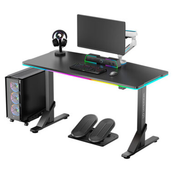 ULTRADESK Iron černá / Herní stůl / 132.5 x 60.5 x 71 - 81 cm / nastavitelná výška / LED osvětlení (UDESK-IR-BKA)