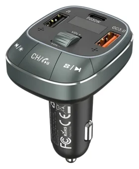 Vention černá / Autonabíječka s FM transmitterem / 3x USB (USB-C + 2x USB-A) / USB-C PD 30W / QC3+ (FFLB0)