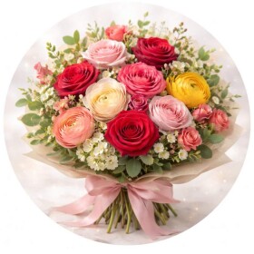 Obrázek Jedlý papír na dort Kytice růžová mašle