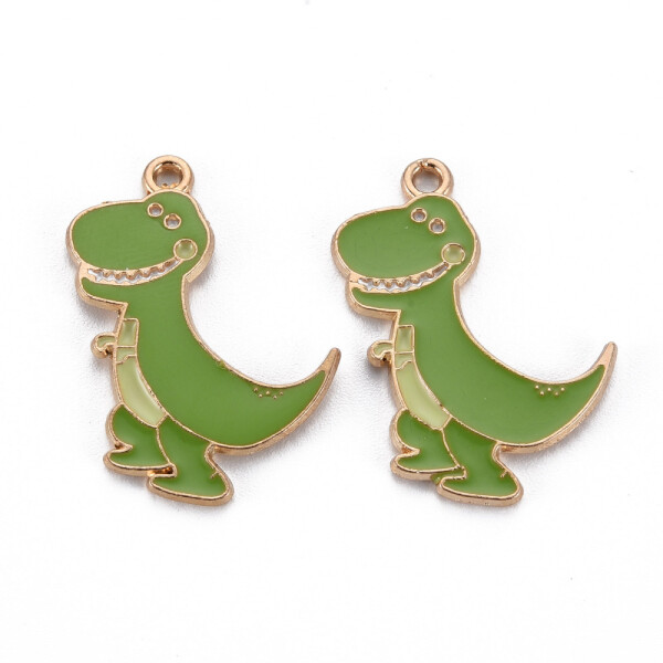 Kovový přívěsek - dinosaur - zelená - 28 × 22 × 1,5 mm - 1 ks