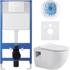 CERANO Kompletní podomítkový WC set Lite/Dure - bílá lesklá - WC tlačítko Slim, bílé - předstěnová instalace/sádrokarton - 51x35 cm